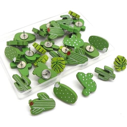 30PCS Wooden Push Pins Cactus Palm Leaf Thumb Tack Decorative Cute Pushpins for Photos Wall, Maps, Bulletin Board or Cork B03C