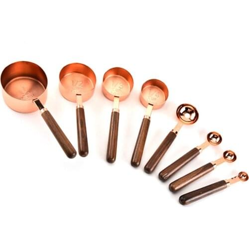4pcs/set Wooden Handle Measuring Cup Pastry Baking Coffee Measuring Spoon With Stainless Steel Measuring Tools Kitchen Gadgets