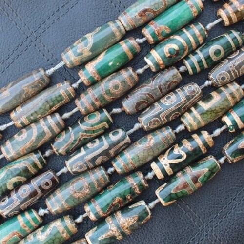 4pcs ,Many Patterns Around 38-40mm Green Antique Tibet Dzi agates Beads,For DIY Necklace Bracelat Jewelry Making