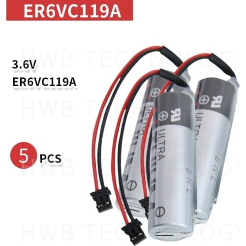 5PCS/lot 100% Original New ER6VC119A 3.6V 2000mAh PLC Battery With Black Plug Free Shipping