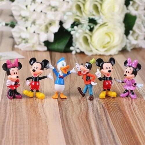 6pcs/set Disney Anime Peripheral Mickey Mouse Minnie Mouse Donald Duck Cake Decoration Gifts PVC Mickey Toys Birthday Party Gift