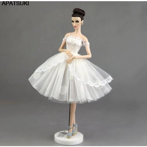 White Lace Princess Dress for Barbie Doll Outfit Polka Dotted Clothing for Blythe Doll Clothes Dolls Accessories Dollhouse Toy