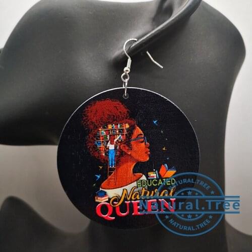 Free Shipping!!Educated Natural Queen wooden earrings