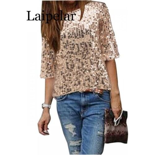 New 2020 Fashion Women Sexy Loose Off Shoulder Sequin Glitter Blouses Summer Casual Shirts Vintage Streetwear Party Tops