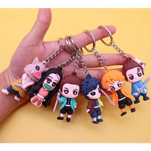 Cute Demon Slayer Keychain Cartoon Character Tanjirou Pendant Couple Gift Men and Women Car Key Pendant Bag Accessories Jewelry