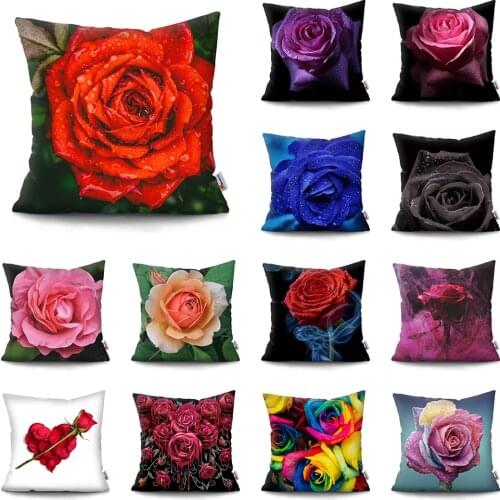 Nordic fashion Rose Cushion Cover Polyester Throw Pillow Case Beautiful flowers Home Decoration Pillowcase Double-sided printing