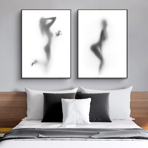 Black And White Abstract Wall Art Canvas Painting Pictures Beauty Women Nude Girl Shower Sexy Obscure Posters And Prints Decor