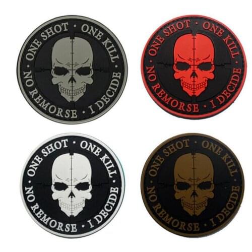 CREATRILL 3D PVC One Shot One Kill Patch Tactical Military Patches Combat Appliques Rubber Skull Badges Hook Back