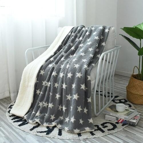Thick Winter Sherpa Pink Heart Fluffy Baby Blanket Sofa Throw Grey Stars Kids Blanket Children Bedding Quilt Classic Bed Cover