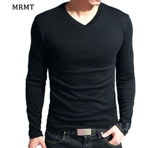 2020 Elastic Mens T-Shirt V-Neck Long Sleeve Men T Shirt For Male Big Size Lycra And Cotton TShirt Business Man Tees