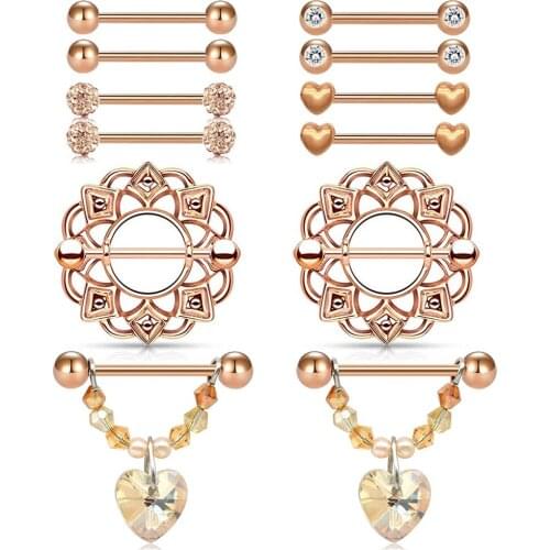 14G nipple ring tongue ring round CZ nipple piercing chain pendant nipple piercing barbell tongue piercing jewelry