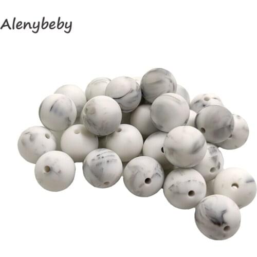 Marble White Color Food Grade Silicone Round Bead 12/15mm Baby Teether Necklace Toy DIY Pacifier Chain Care Baby Teether Product