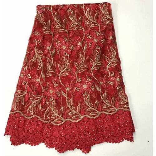 Lace Fabric High Quality red Milk silk stones French Lace Fabric Embroidery African Party Lace Fabric 5yards For Nigerian Lace