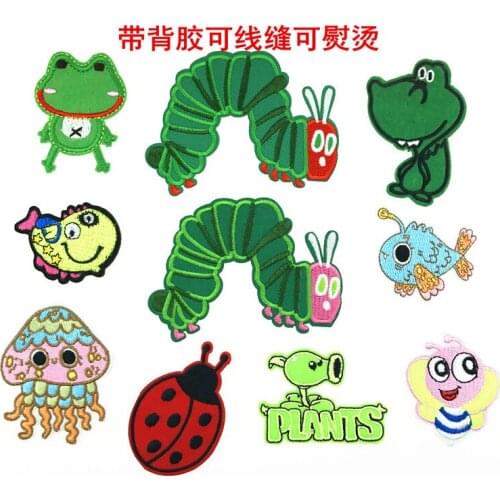 50pcs/lot Cartoon Embroidery Patches for Clothing Cute Animal Applique Caterpillars Frogs Bees Iron Heat Transfers Kid Clothes