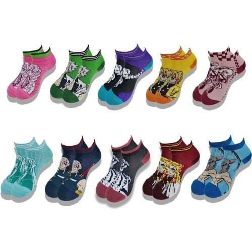 Fashion Cartoon Printed Mens and Womens Boat Socks Breathable Invisible Low Ankle Soft Comfortable Socks in Summer