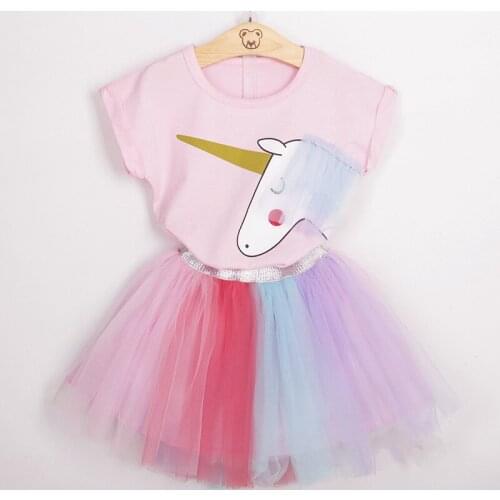 Ins new style childrens skirt 2018 summer girls colorful skirt, gauze princess princess dress Unicorn