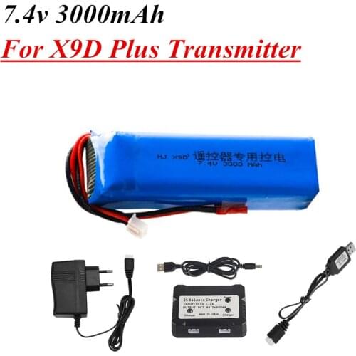 Upgrade 3000mAh 7.4V Lipo Battery for Frsky Taranis X9D Plus Transmitter 2S 7.4v Rechargerable battery chager set