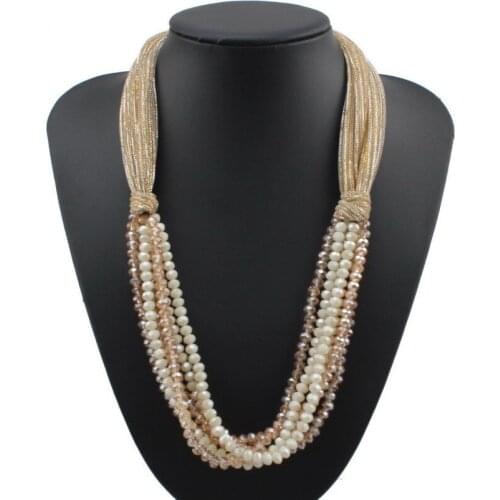 Florosy New Fashion Chunky Bead Chain Silk Rope Pendant Crystal Necklace for Women Handmade Party Statement Necklace Jewelry New