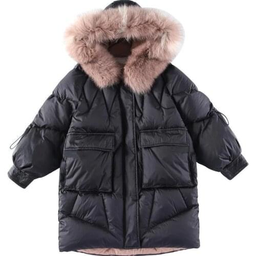 Girls Coat Thick Cotton-padded Jackets with hoodie Black Warm 2020 Winter New Outerwear Girl Clothing
