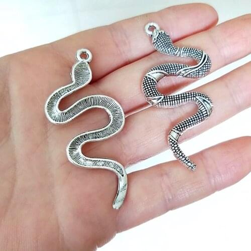 6pcs Charms Snake Cobra 53x23mm Antique Silver Color Plated Pendants Making DIY Handmade Tibetan Silver Color Jewelry