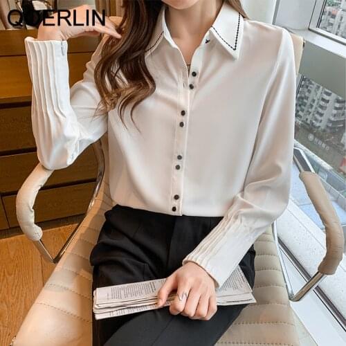 QOERLIN Spring Autumn White Chiffon Top Womens New Loose Casual Shirt Long Sleeve Blouse Plus Size Single Breasted Cardigans
