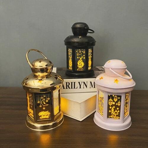 Ramadan LED Wind Lantern Eid Mubarak Islam Home Decoration Plastic Lantern Black White Gold Three Colors Available Battery Type