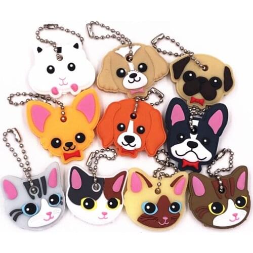 Sale Hot 1Pc Cute Silicone Key Ring Cap Head Cover Key chain Case Animals Shape Control Dust Cover Home decoration Accessories