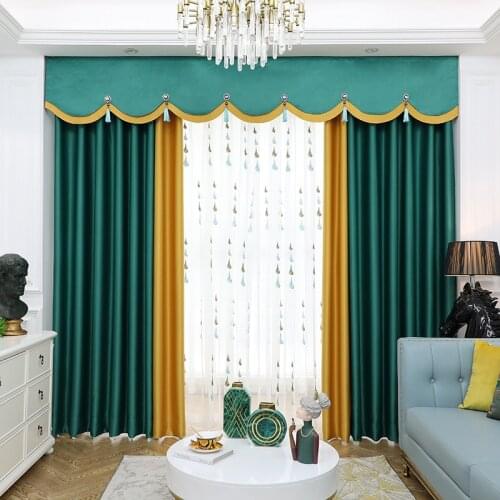 Modern Simple High-end Silk Cotton Curtains, Pure Color Stitching Curtains, Curtains for Living Dining Room Bedroom