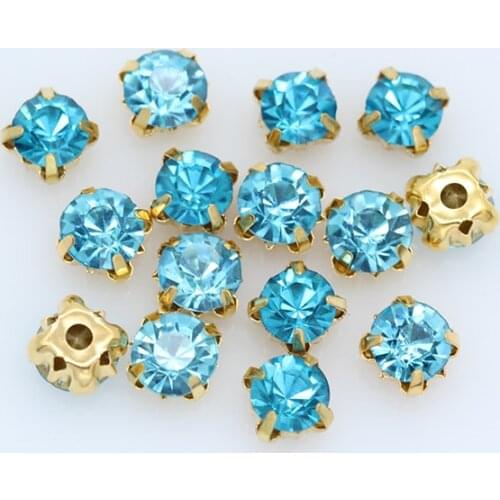 3/4/5/6/7/8/10mm Lake Blue Crystal Round Rhinestones Flatback With Claw Sew On diamanté Stone For Clothes Wedding Dress Trims