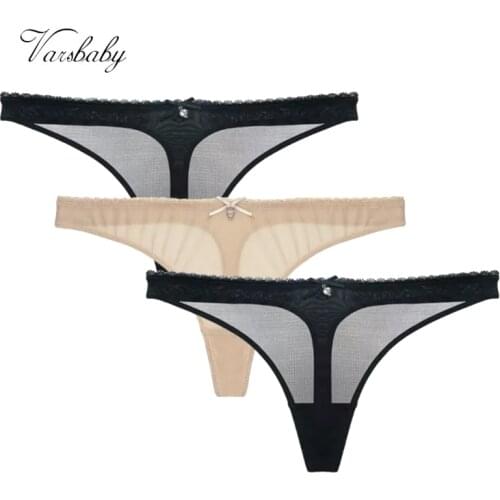 Varsbaby thong transparent underwear sequined briefs low-rise G-string S-2XL panties 3pcs/pack
