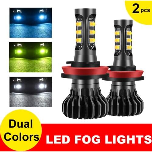 2pcs LED Car Lights H8 H9 H11 H7 Dual Color Car Fog Lamp HB3 HB4 9005 9006 880 H3 White Yellow Ice Blue 3000K 6000K car styling