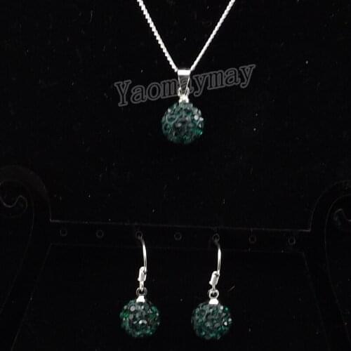 Dark Green Disco Ball Pendant Earrings And Necklace Crystal Jewellery Set 10 Sets Wholesale