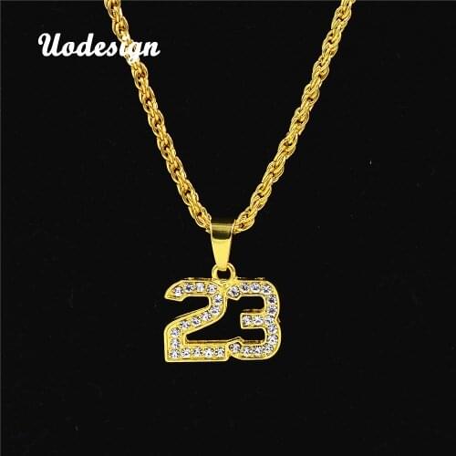 Uodesign Golden Bling Number 23 Stars Rhinestone Necklaces Men Women Hip Hop necklace Charm Pendants Rock Jewelry Gift for men