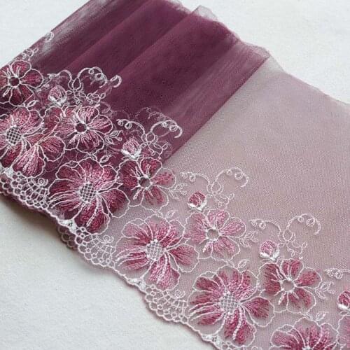 11Meters Embroidered Lace Trims Vintage Flower Light Purple Mesh Trimmings Sew On Patch Wedding Bra Underwear Appliques DIY
