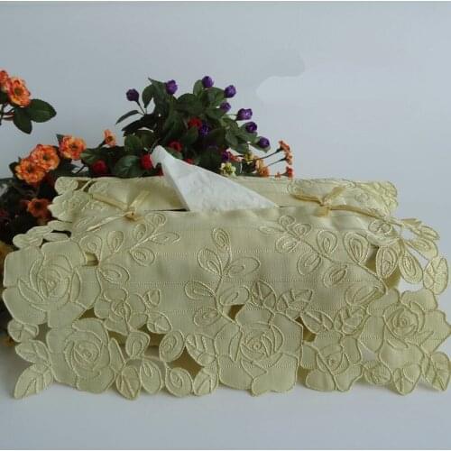 Yellow roses High-end luxury embroidery cloth art European style Paper towel set Tissue Boxes 24*12*8cm