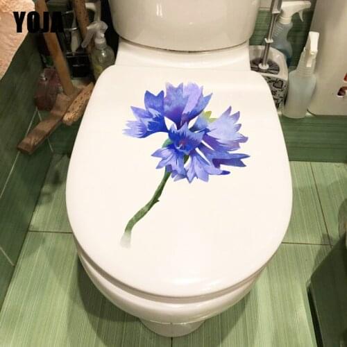 YOJA 17.1X22.4CM Purple Beautiful Flower Fashion WC Toilet Sticker Home Wall Decal Room Decoration T1-1491