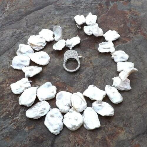 YYGEM 15x22MM 18'' natural top-drilled White Keshi Pearl Necklace luxury for women wedding