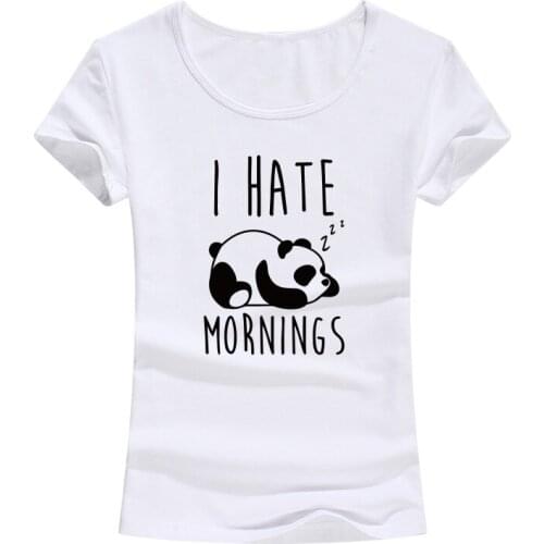I Hate Mornings Cartoon Panda Print Cotton T-Shirt Women Korean Style Female Tee Shirt Funny Hipster Tops Tshirt