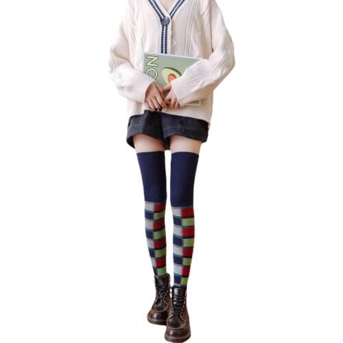 Womens Stockings Color Grid Rabbit Wool Socks Over Knee Warm Cute Fashion Boot Cover Leg Protector Black Wool Socks