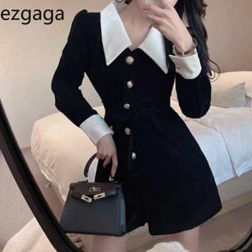Ezgaga Rompers Womens Jumpsuit Elegant Turn-Down Collar Korean Velvet Spring High Waist Wide Leg Office Lady Playsuits Fashion