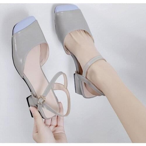 PXELENA High Quality Women Sandals 2019 Summer Thick Chunky Med Heels Square Toe Ankle Strap Comfortable Casual Shoes Plus Size