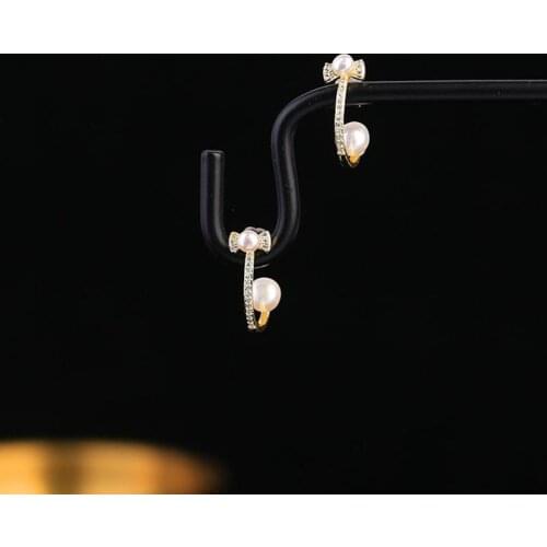 Korean Style Earring For Women Natural Freshwater Pearls Earrings C Shaped Pendientes Ear Jewelry Gifts Solid Color Brincos