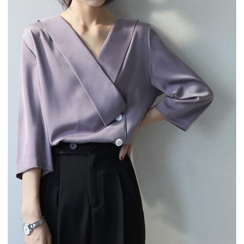 Womens Tops and Blouses Solid Purple Chiffon Blouse Office Ladies Blusas Mujer Moda 2021 Long Sleeve Women Shirts Clothes Y386