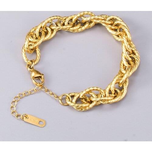 Twist rope chain double layered chunky bracelet for women stainless steel gold plated punk rock cool bracelet fashion 2021