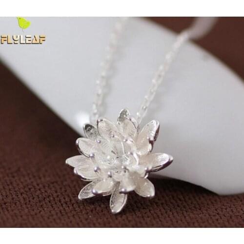 925 Sterling Silver Lotus Necklaces & Pendants For Women Elegant Flower Short Necklace Sterling Silver Jewelry Bijoux Femme