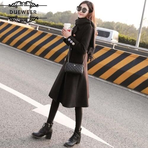 Wool Blends Women Double Breast Black Solid Overcoats Womens Loose Elegant Retro Ulzzang Long Modern Fashion Korean Style Chic