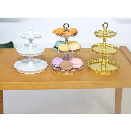1Pcs 1/12 Doll House Miniature Alloy Dessert Rack Simulation Food Cake Stand Model Toy Mini Decoration for Dollhouse Accessories