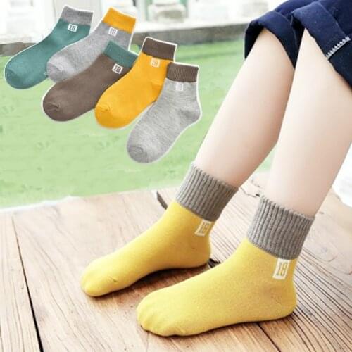 1 piece=5 pair Childrens Cotton Socks Student Socks Floor Kids Socks Autumn Winter Spring Boys And Girls Multi Color Sock
