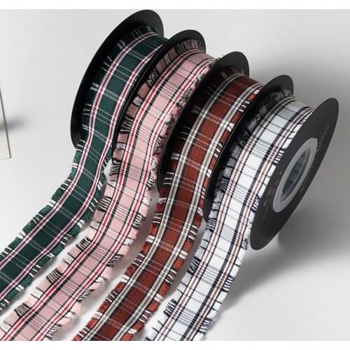 10 yards 25mm Raw Edge Lattice Polyester Ribbons DIY Gift Box Bouquet Packaging Floral Craft Material Home Party Decoration