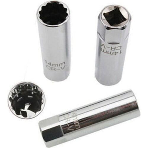 14mm Spark Plug Remover Key 3/8 Inch For Benz/BMW/Nissan Chrome Vanadium Alloy Silver Car